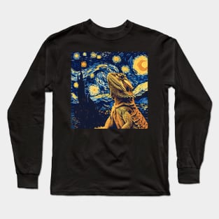 Bearded Dragon Starry Night Van Gogh Style Long Sleeve T-Shirt